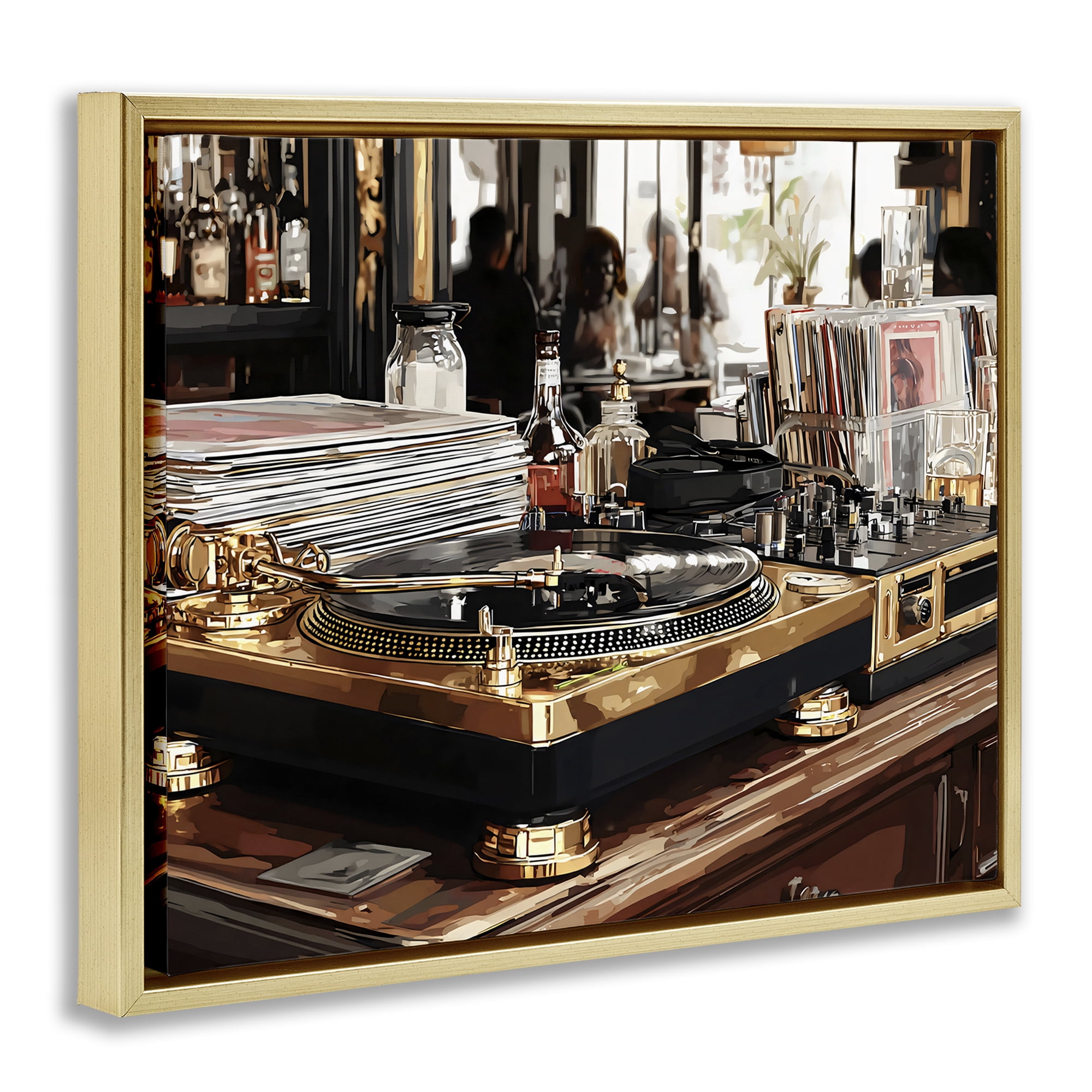 Stupell Industries Work Place Vintage Gold Turntable Gold Framed Floater Canvas Wall Art, design by Franklyn Gregory