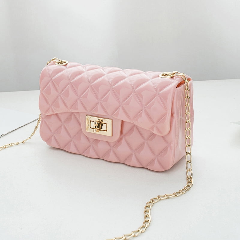 Pink Mini Jelly Purse Flap Handbag with Pearls Top Handle Faux Quilted  Crossbody Bag Colour