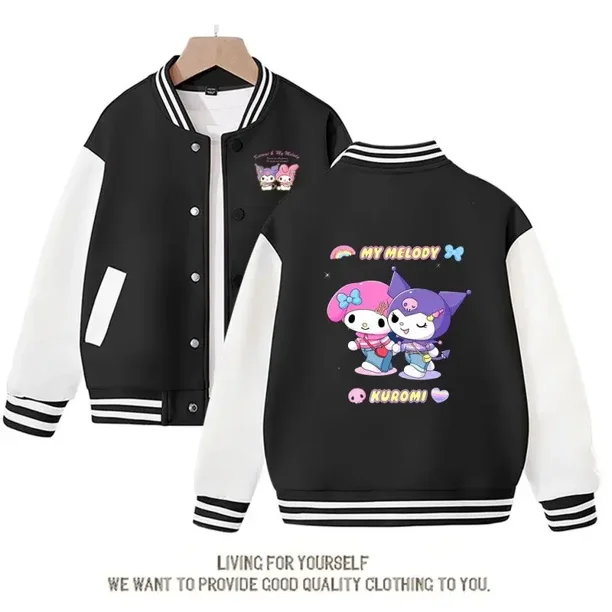 Sanrioed-Chaqueta de uniforme de béisbol para niños, abrigo de manga larga con estampado Kawaii, My Melody, Kuromi, Pochacco