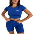 thumbnail image 1 of Tenue Décontractée 2 Pcs pour Femmes, Ensemble de Survêtement à Manches Courtes avec Imprimé Lettre et Shorts, 1 of 4