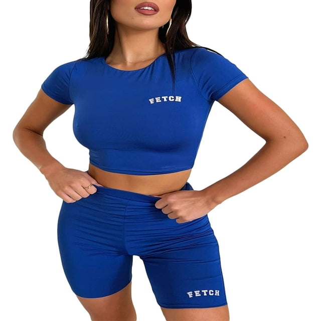 Tenue Décontractée 2 Pcs pour Femmes, Ensemble de Survêtement à Manches Courtes avec Imprimé Lettre et Shorts