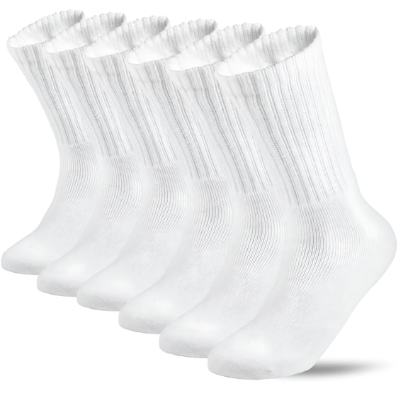TELOLY 6 Pairs Men's Athletic Cotton Casual Crew Solid Sport Socks Men's White Socks White Size 10-13
