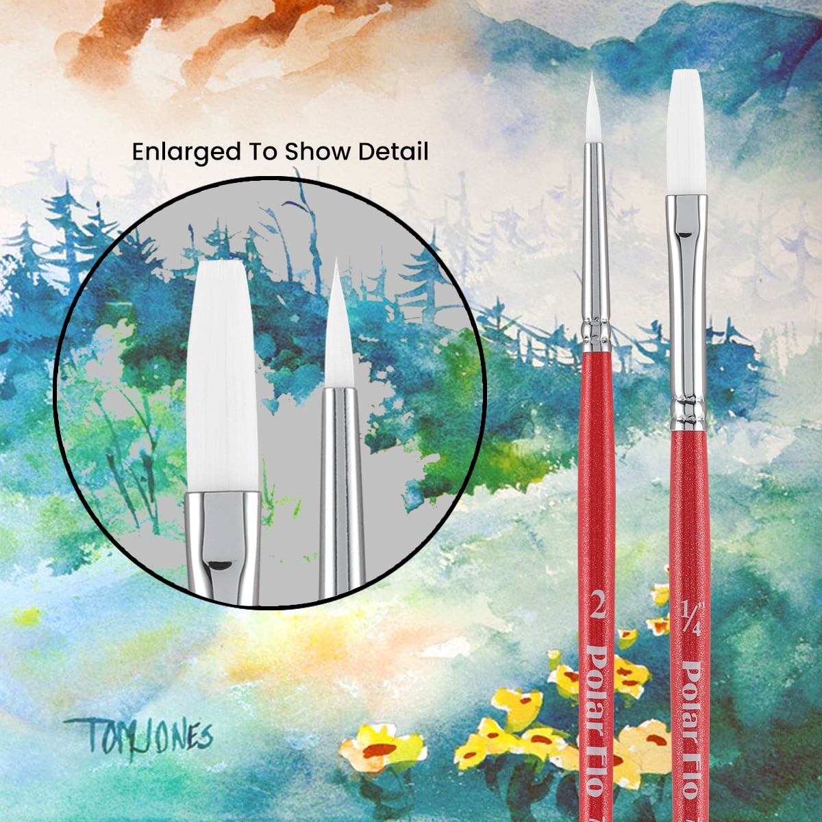 Creative Mark Polar Flo Professional Watercolor Brushes - Assorted Flat Set of 4 - Short Handle, Nickel-Plated Seamless Ferrule - Art Paint Brushes for Acrylic Painting, Watercolor, Gouache, and More