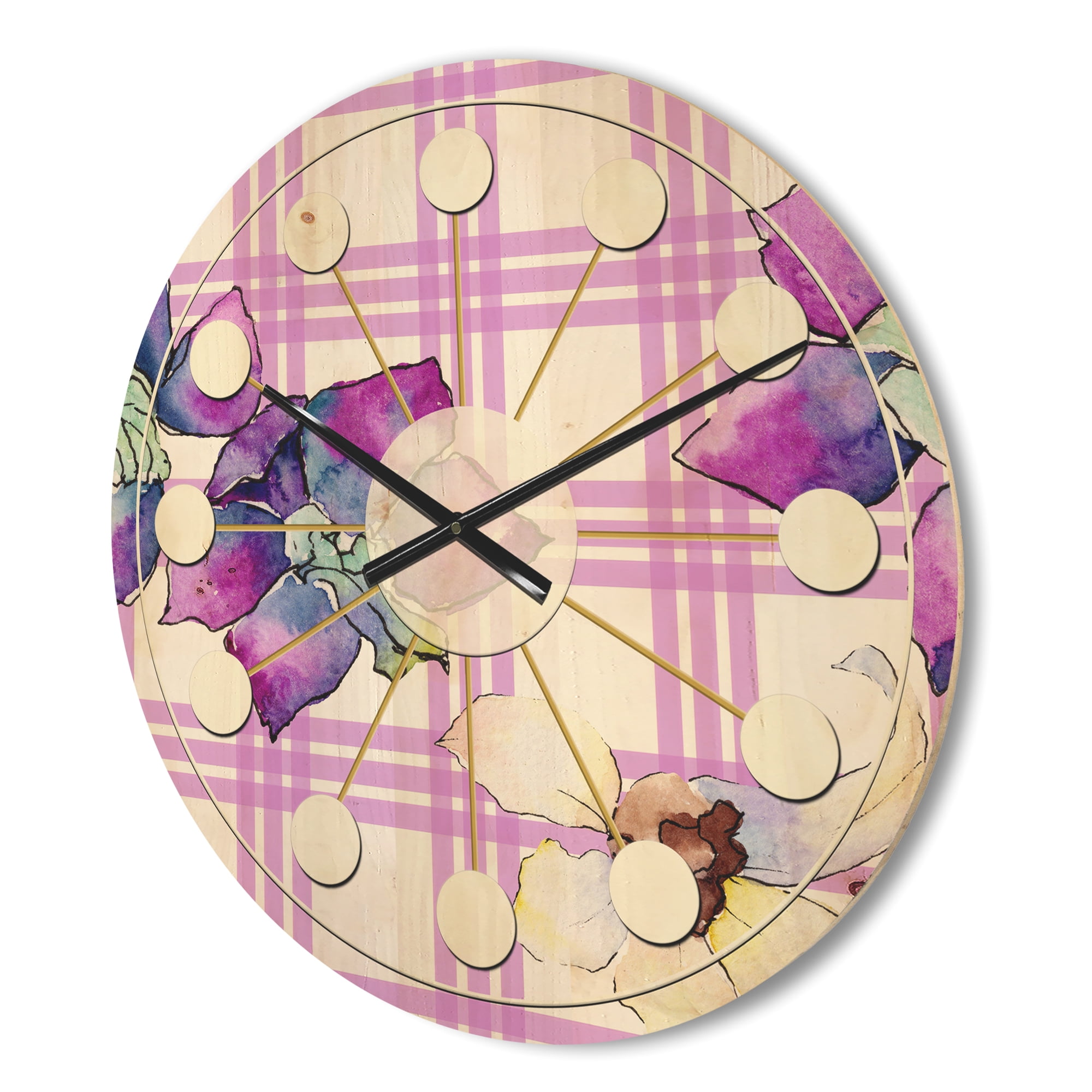 Designart 'Botanical Floral Retro VII' Mid-Century Modern Wood Wall Clock