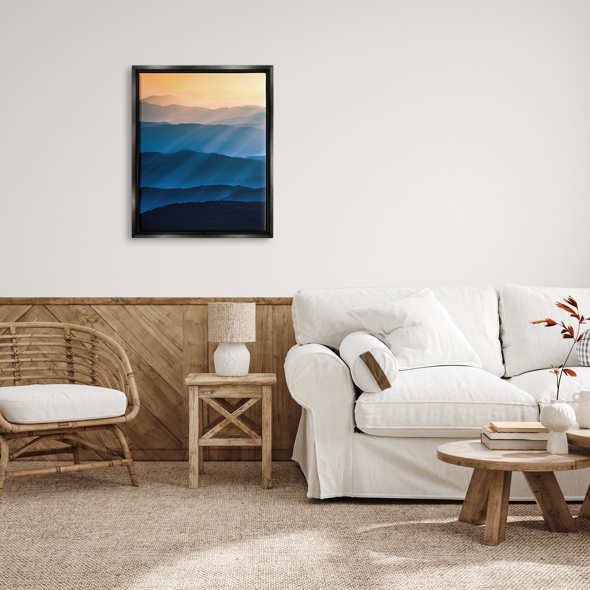 Stupell Industries Blue & Yellow Mountains Landscape Photography Black Floater Framed Canvas Art Print Wall Art, 25 x 31