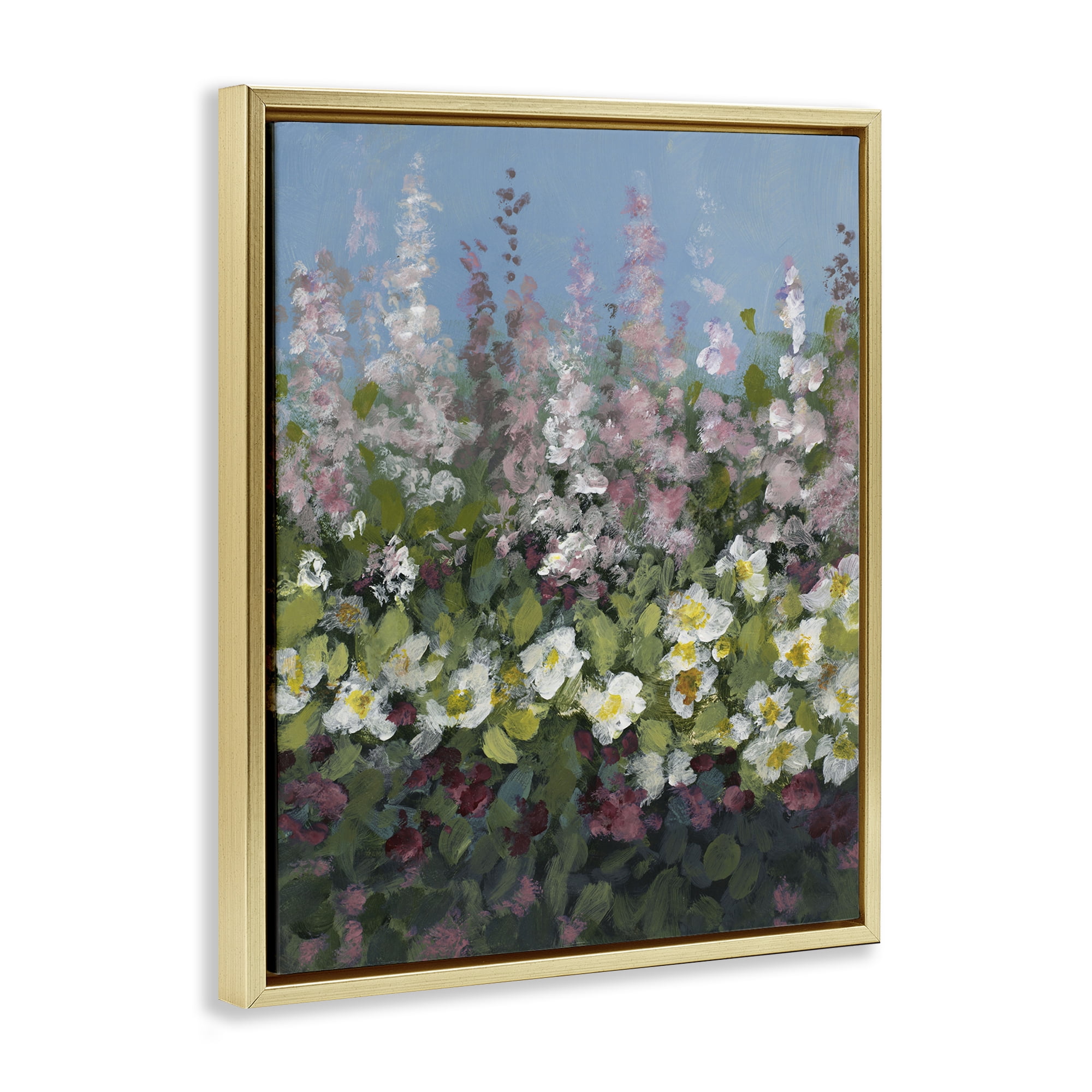 Stupell Industries Garden Glory Purple Flowers Floral & Botanical Painting Gold Floater Framed Canvas Art Print Wall Art, 17 x 21