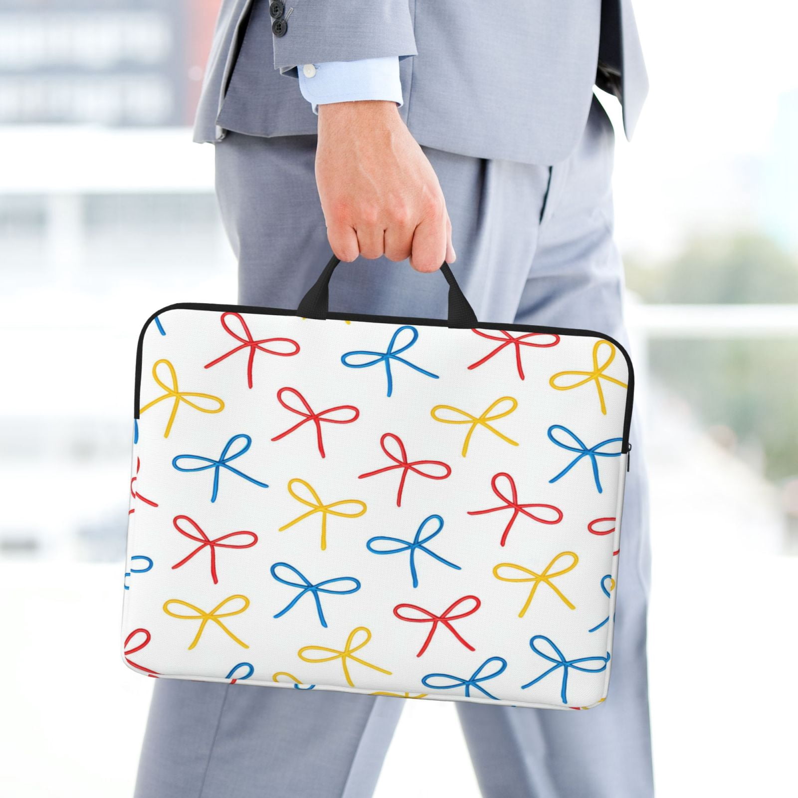 Laptop Sleeve Bag For Women Men 14inch Waterproof Durable Protective Computer Carrying Cover Handle Laptop Case Bag Playful Thin Cartoon Primary Color Ribbon Bow Pattern