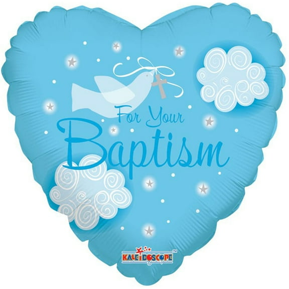 18" Baptism Heart Shape " For Your Baptism " Theme Blue Foil Balloon with 1 Side Printing ( 3 Balloons )
