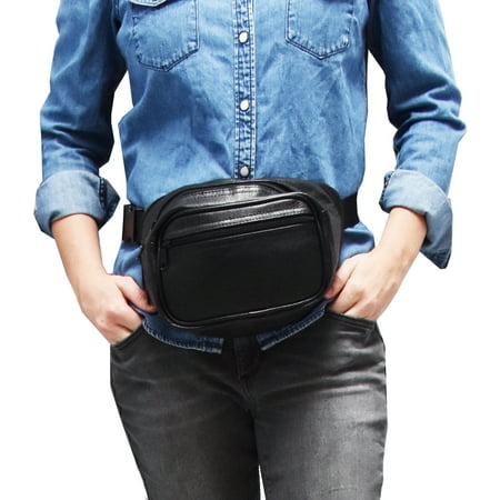 Garrison Grip Concealed Carry 3 Compartment Durable Black Leather Waist Fanny Pack with Locking Gun Compartment For Large