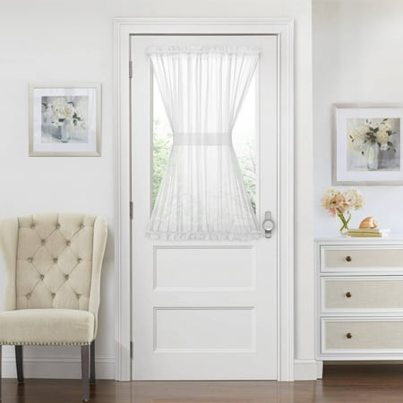 Luxurious Batiste Semi Sheer French Door Curtain Panel with Tieback (White, 45 (Best Color For Back Door)