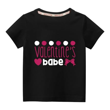 

Babysbule New Arrivals Toddler Kids Deals Valentine s Day Heart Print Boys Girls Cute Solid Color Round Neck Short Sleeve Top