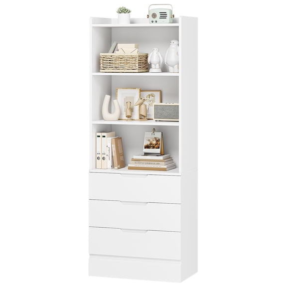 Tall Storage Cabinet Bookcase with Drawers & Shelves - White Wood Pantry Organizer for Living Room, Kitchen, Bathroom - 73.23"H
