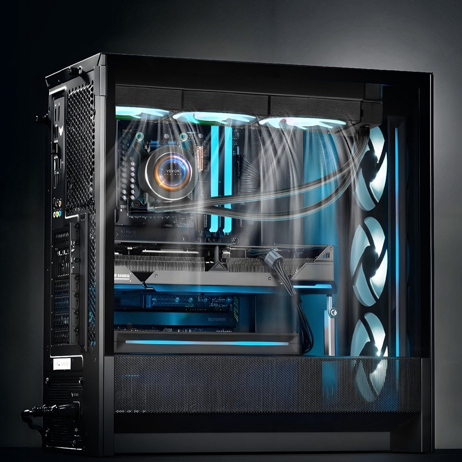 AIO CPU Liquid Cooler with 2.1" LCD Display, ARGB Lighting, 3x 120mm PWM Fans, High-Speed Pump, Universal Intel & AMD Socket Compatibility for Efficient PC Cooling