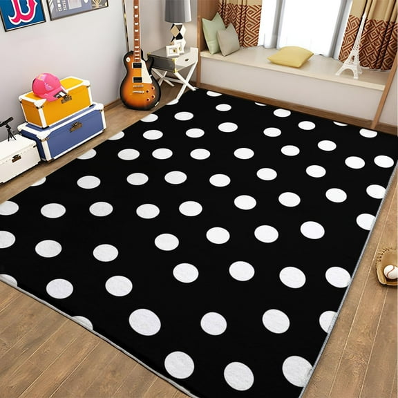 Area Rug For Living Room, Washable Simple Style Dots Printed Rug, Black Rectangle Rugs Non-Slip Carpet For Kitchen, Bedroom, Office, Dining Room Decorative Carpet