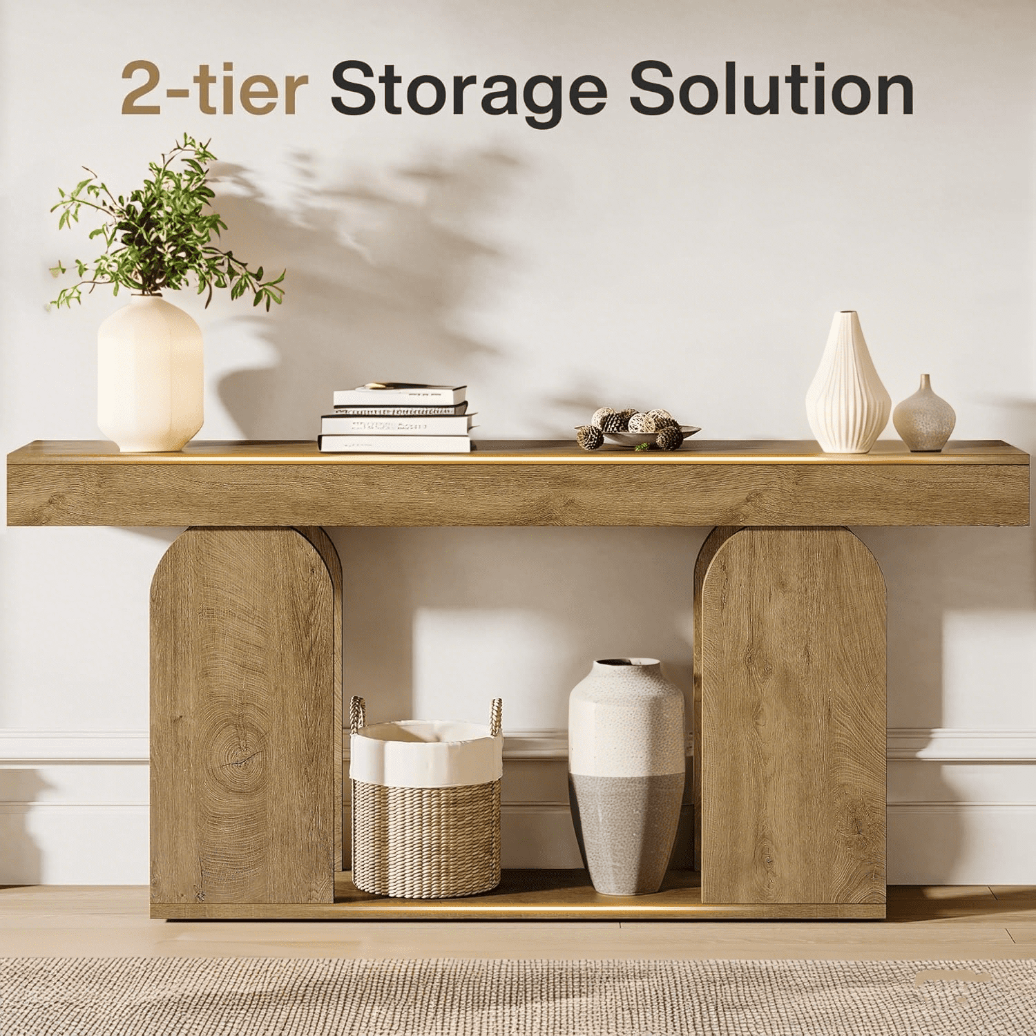 Tribesigns 70.9-Inch Extra Long Farmhouse Console Table, 2-Tier Wooden Entryway Console with Storage Shelf for Hallway, Living Room, Entrance