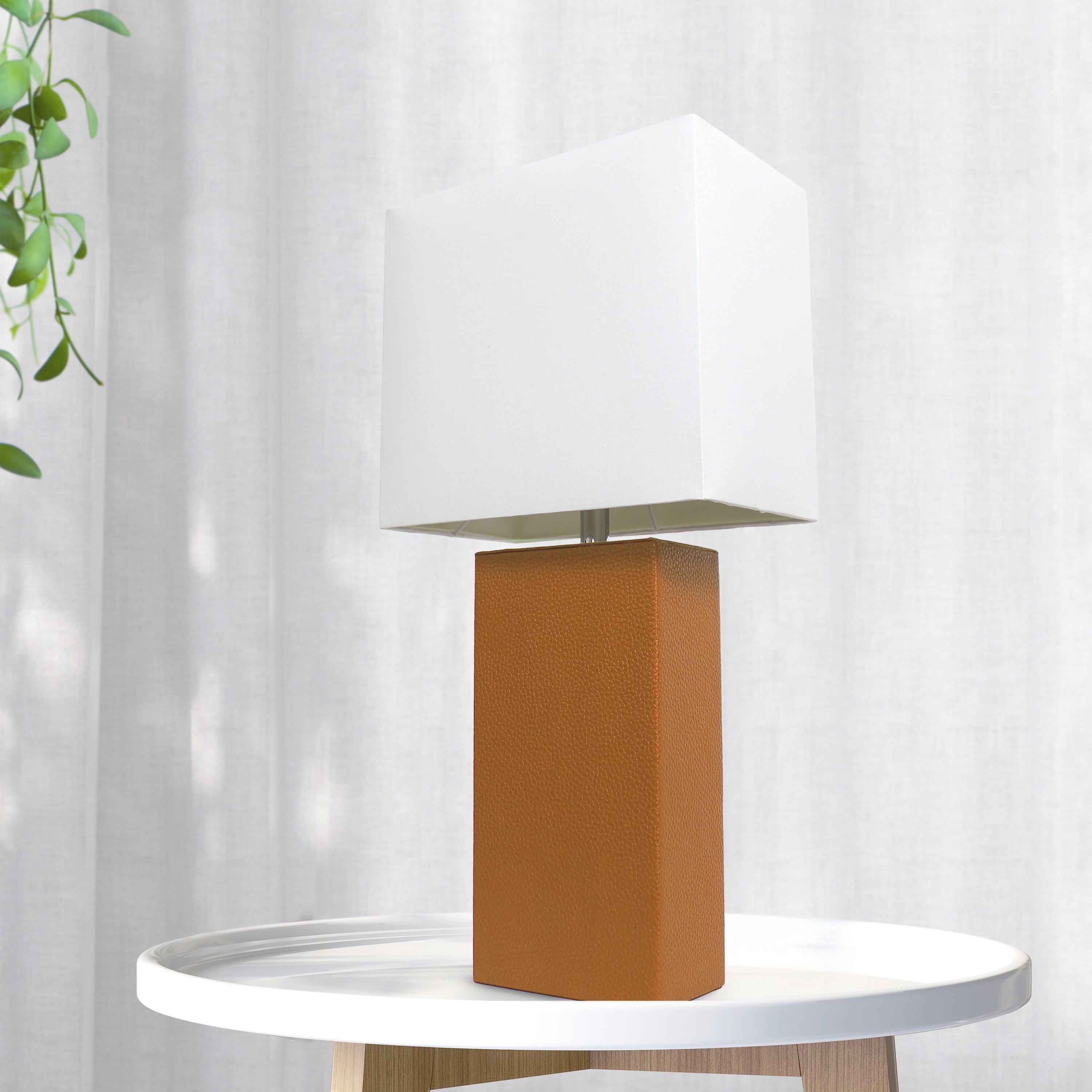 Lalia Home 21" Leather Modern Bedside Table Lamp with LED Bulb, Tan
