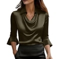 thumbnail image 2 of Endives Womens Satin Blouses Fashion 3/4 Sleeve Shirts Casual Cowl Neck Tee Shirt Elegant Work Tops Dressy Business Shirt Bronze, 2 of 6