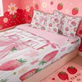 thumbnail image 3 of meiyoeat Strawberry Letter H Zipper Comforter Set with Fitted Sheet and 2 Pillowcases for Girls Kids, Kawaii Bowknot Floral Zipper Bedding Set, Pink, Pink Reversible, 3pcs, 3 of 6