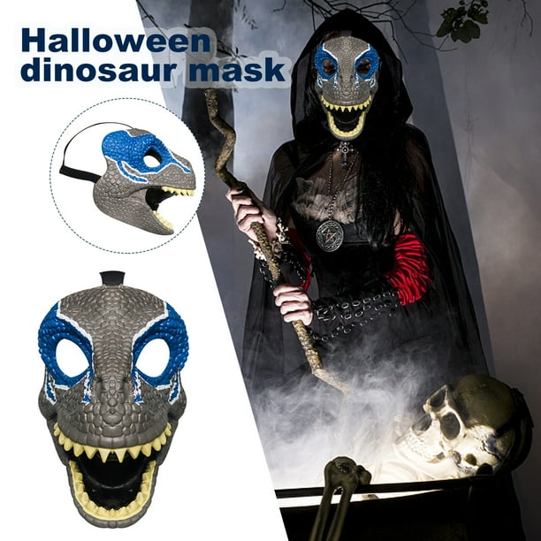 Máscara de dinosaurio de Halloween 3D transpirable látex Raptor Animal accesorios para la cabeza