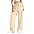 thumbnail image 6 of FchengtaiS Wide Leg Ribbed Sweatpants for Women Drawstring Elastic Waist Trousers Baggy Lounge Pants with Pockets, 6 of 7