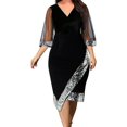 thumbnail image 4 of Vestidos de talla grande para mujer, vestido largo informal de malla con cuello en V y manga corta, costura de encaje irregular, largo Formal, 4 of 5
