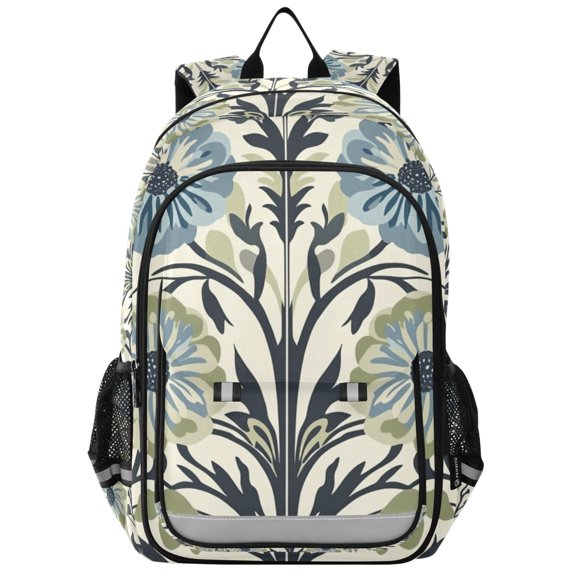 FORMRS Unisex School Backpack 17" Student Travel Bag with Laptop Compartment, Blue Floral Pattern