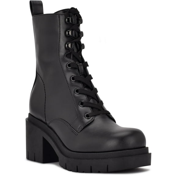 Nine West Womens Juna Faux Leather Mid-Calf Combat & Lace-up Boots
