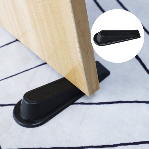 Home Rubber Antislip Wedge Door Stoppers Doorstops Protector Door Holder Black, 3pcs Walmart
