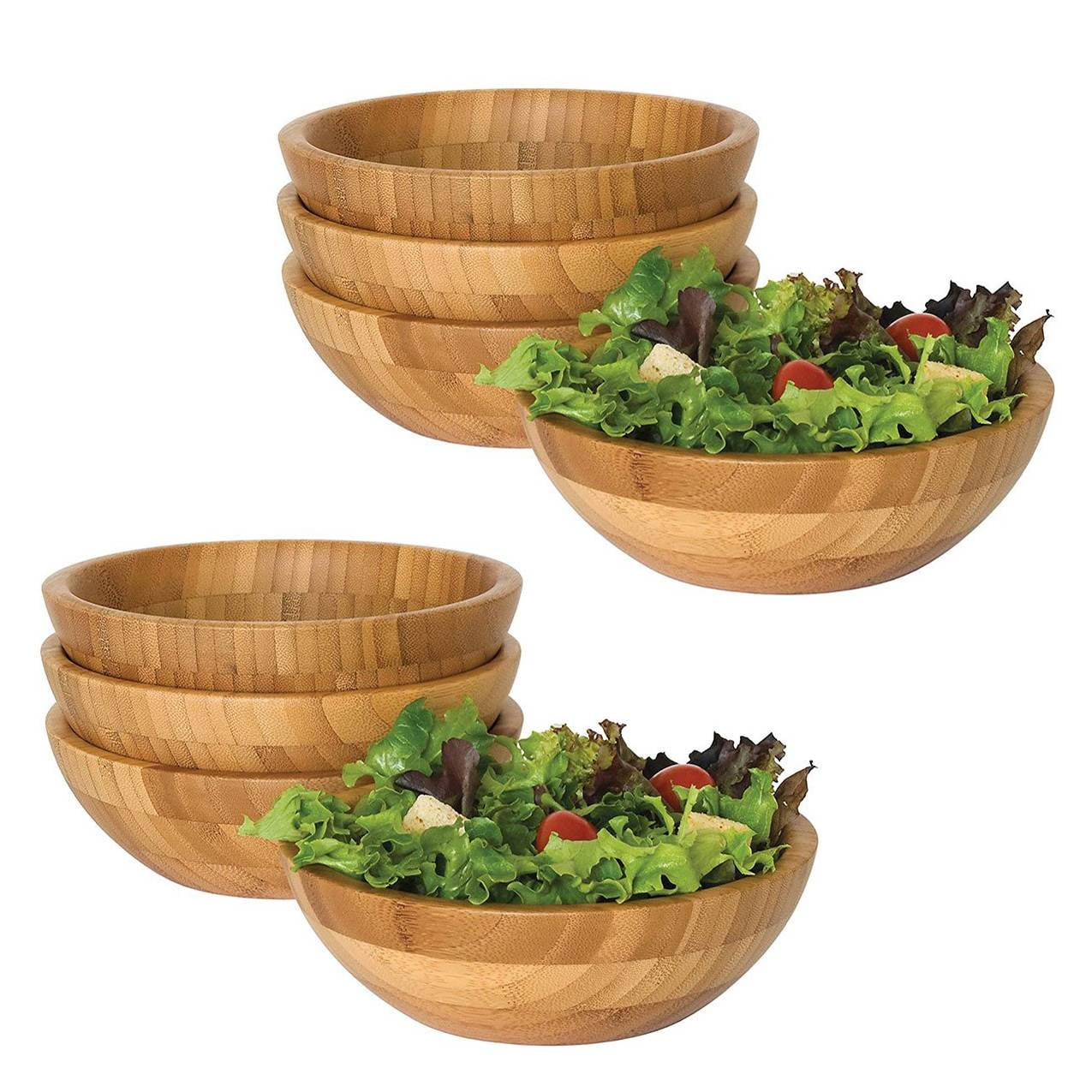 Lipper International Bamboo Small Strong Salad Wooden Serving Bowls (8