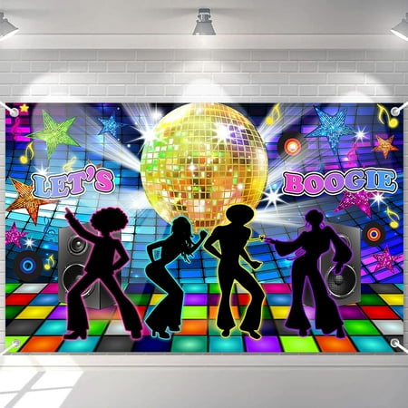 Disco Backdrop Back to 70s 80s 90s Dance Party Decorations Banner Let's Boogie Birthday Party Photo Booth Backdrops 70.8 x 43.3 Inch Background