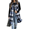 thumbnail image 7 of Plaid Button Down Long Vest For Women, Lapel Collar Sleeveless Side Split Cardigan, Fall Casual Curved Hem Tops With Pockets, 7 of 7