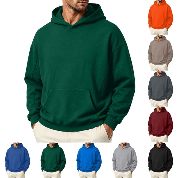Men's Plain Hooded Sweatshirt Classic Long Sleeve Pullover Hoodie without Drawstring Soft Warm Casual Lounge Wear