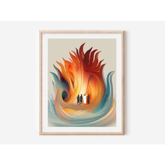 Shadrach, Meshach, Abednego Art Poster: Fiery Furnace Bible Scene (File) UNFRAMED Poster, Wall Art for Decor, Present, 8x12