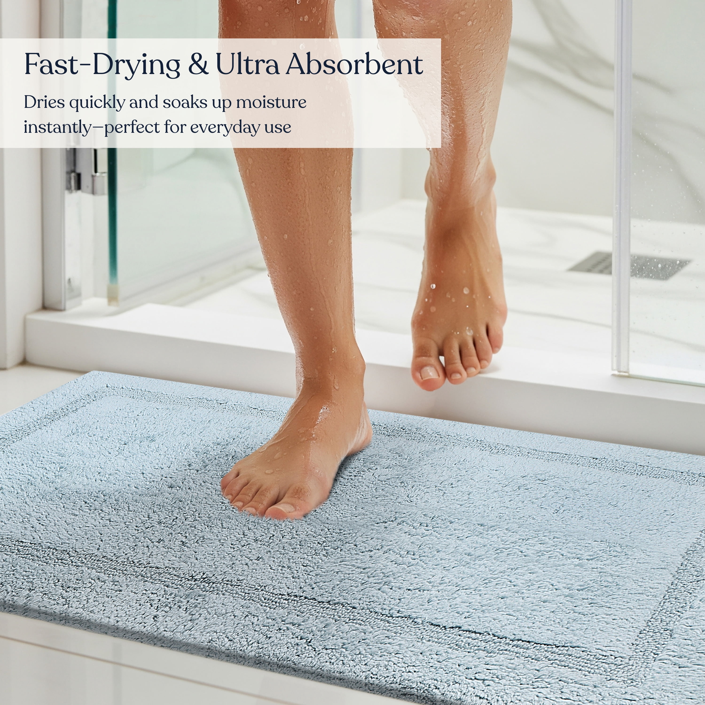 Delara Organic Cotton Reversible Bath Mat – 3000 GSM, GOTS Certified, Ultra-Thick & Super Absorbent | Soft, Plush & Quick-Drying Bathroom Rug