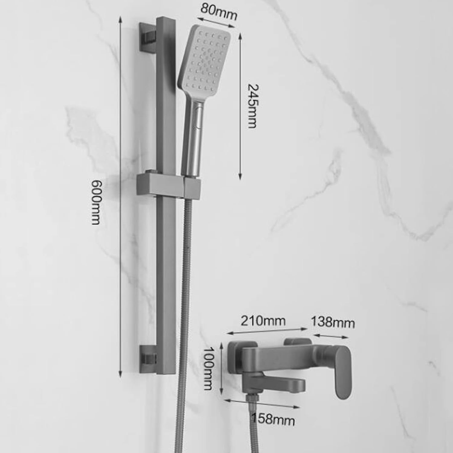 Bath Mixer Faucets with Shower Brass Hot and Cold Water Bathroom Bathtub Shower Set Gray