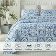 thumbnail image 4 of Lanpei Boho Bedspread Set 3-Piece King, Cotton Floral Quilt Coverlet Blue Bedding Set Lightweight Farmhouse Bedroom Hotel Quilted Bedspread (1 Coverlet+2 Pillow Shams), 4 of 7