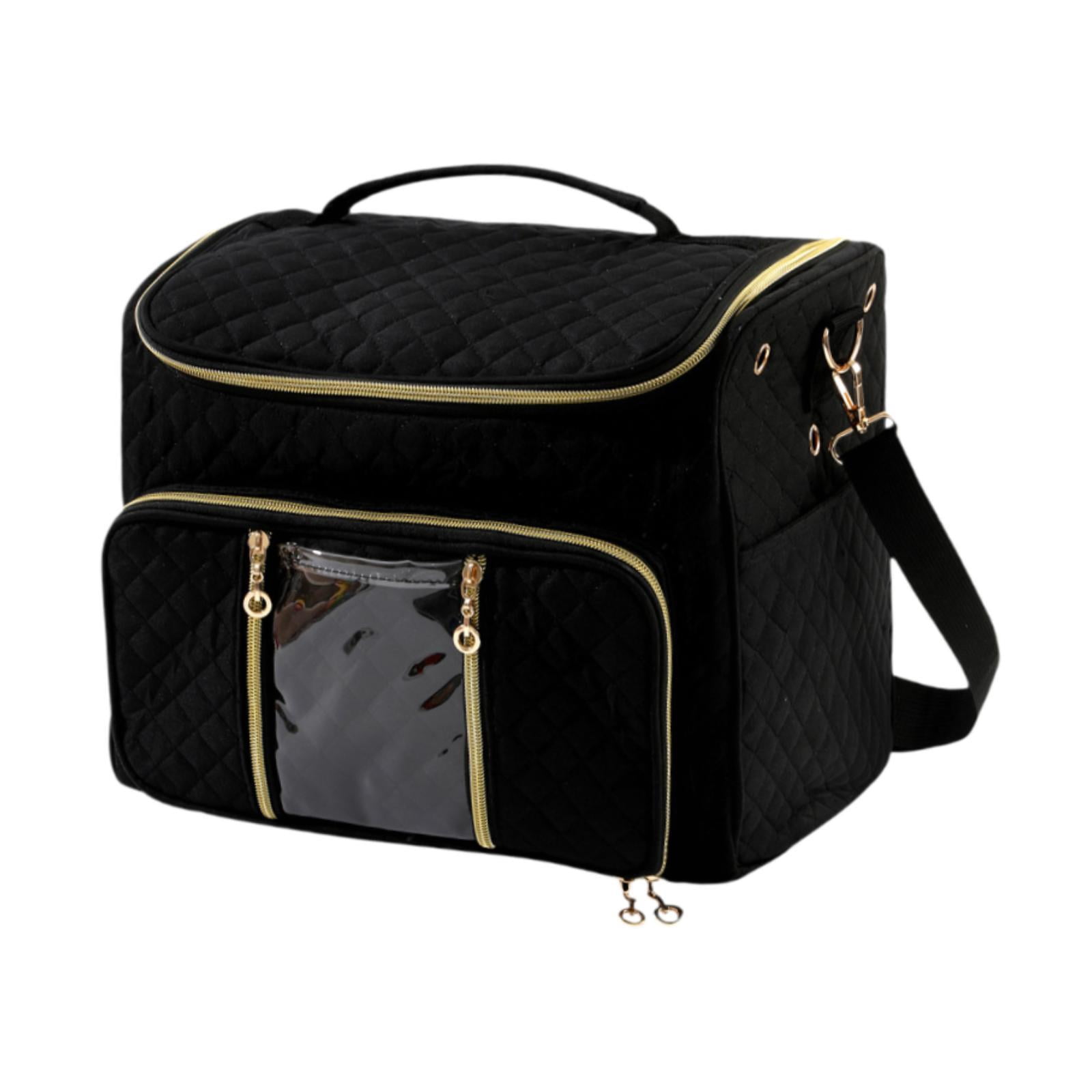 S SERENABLE Home Yarn Storage Bag Knitting Tool Holder Crochet Tool Storage Bag Crossbody Crochet Organizer with Hole with Multi Pockets Black