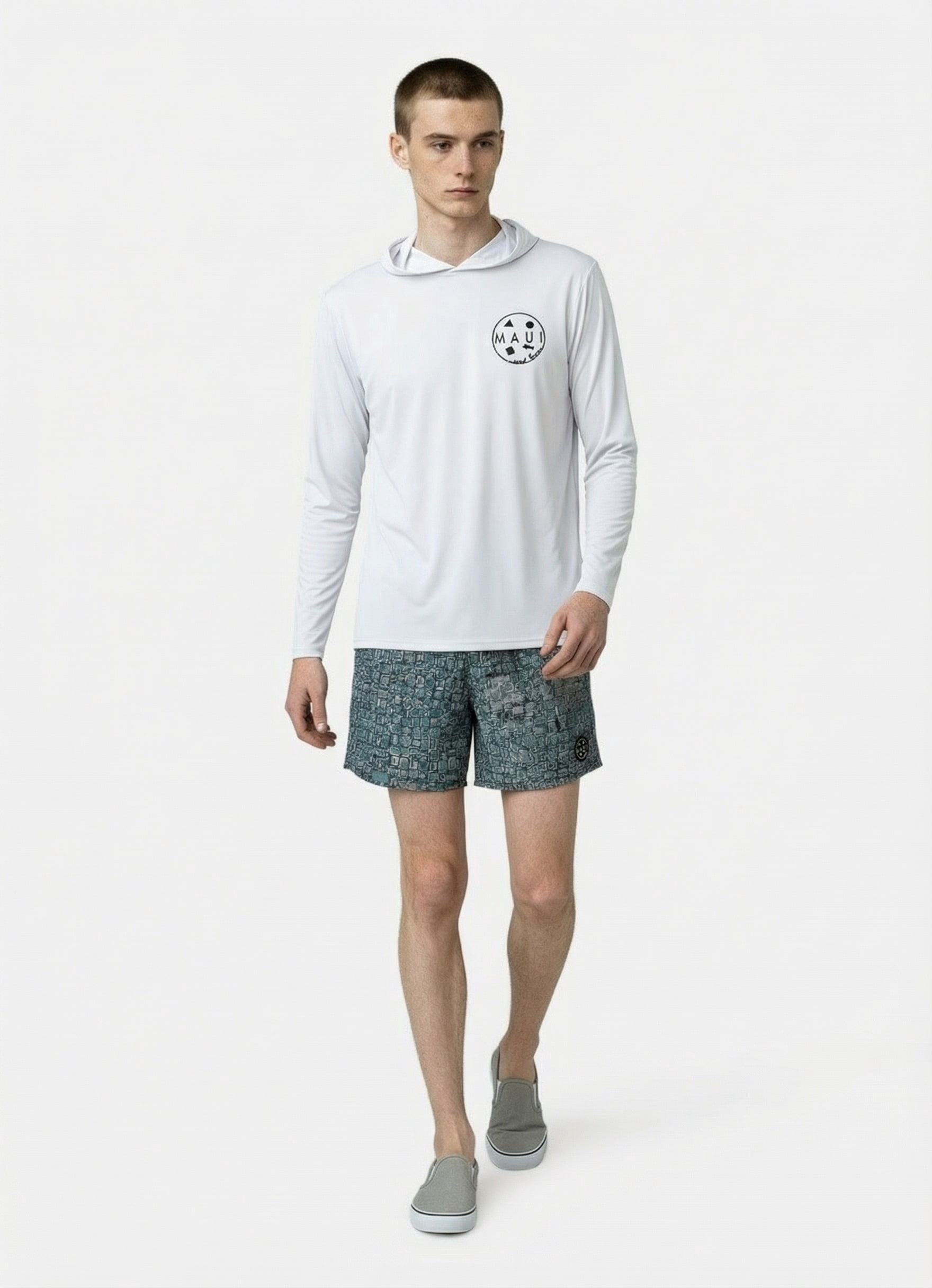 Maui and Sons Classic Cookie White Hooded Long Sleeve Sun Shirt for Men Made With 50+ UPF Protection Moisture Wicking Fabric Designed for Everyday Comfort