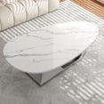 thumbnail image 4 of Tabaray Modern Oval Coffee Table Luxury Sintered Stone Top Coffee Table with Sculptural Geometric Stainless Steel Base,Mid-Century Marble Grain Center Table for Living Room,Grey, 4 of 8
