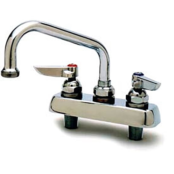 T&S Brass - Workboard Faucet, Deck Mount, 4'' Centers, 12'' Swing Nozzle, Lever Handles