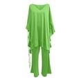 thumbnail image 4 of Matching Sets Summer Cute Vacation Outfits for Women Clothing Set Female Round Neck Sleeveless Tops Pants Sets Full Pant Style S_1046 Women's Tracksuits Green XXL, 4 of 5