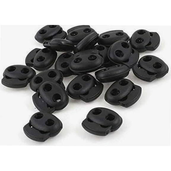 20Pcs 2 Holes 23mm Drawstring Cord Locks Black Spring Toggles Cord Locks Plastic Metal Cord Locks