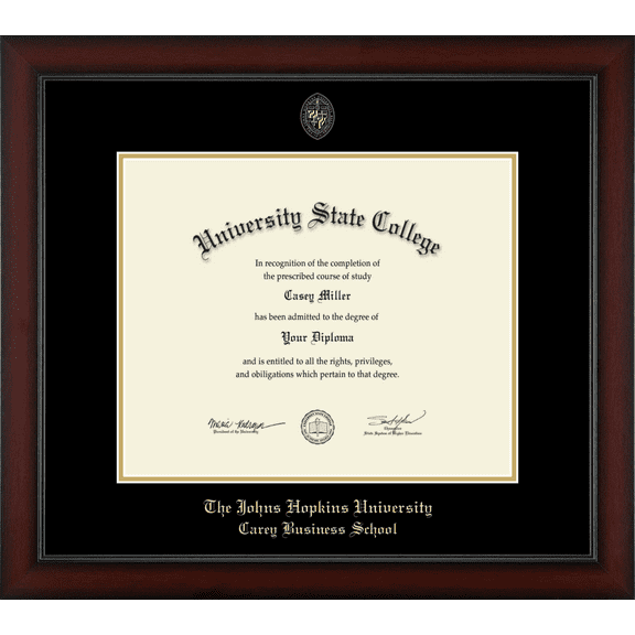 Johns Hopkins University Carey Business School Diploma Frame, Document Size 17" x 14"