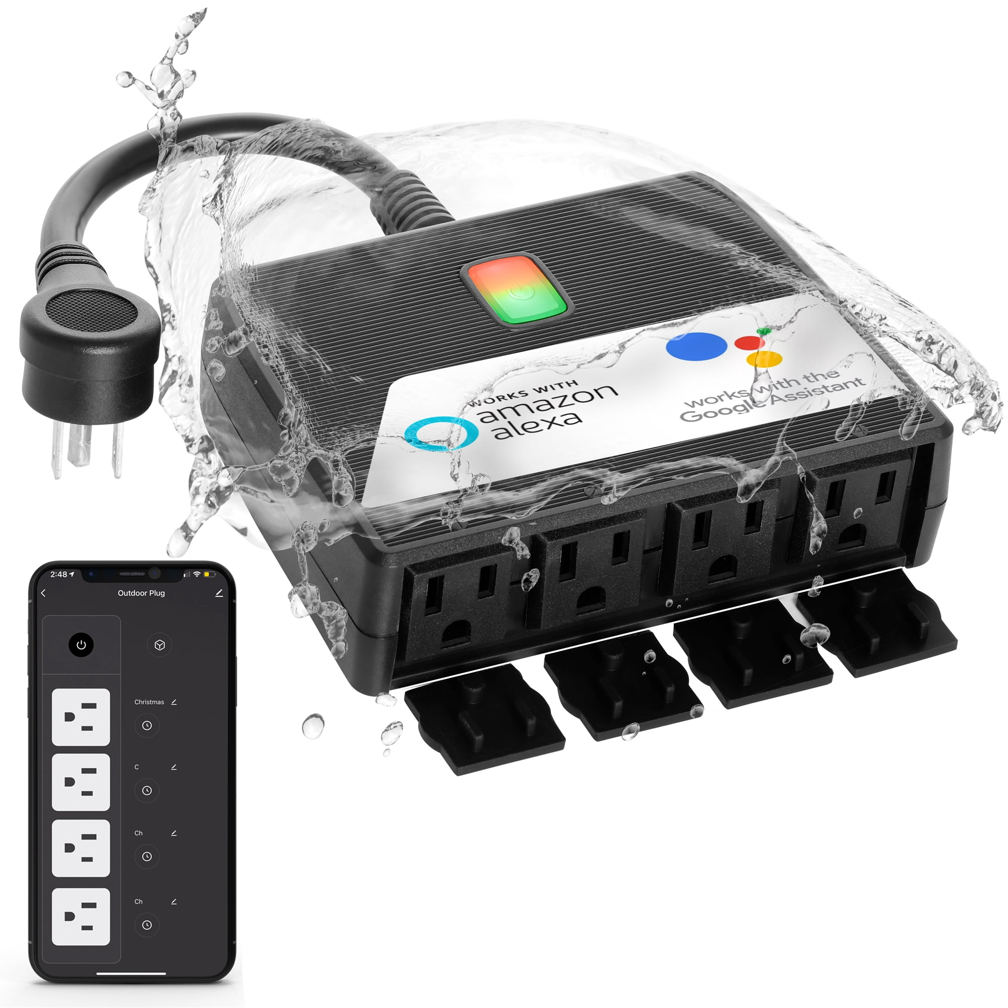 SNAP INVENT Smart Plug Waterproof Outdoor Electrical Outlets with Alexa, Google Assistant- 4 Sockets