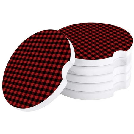 

KXMDXA Classic Red Black Buffalo Check Plaid Set of 4 Car Coaster for Drinks Absorbent Ceramic Stone Coasters Cup Mat with Cork Base for Home Kitchen Room Coffee Table Bar Decor