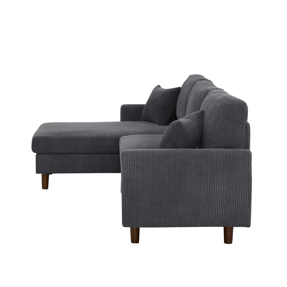 L-Shaped Sectional Sofa Couch for Living Room,Modern Corduroy Upholstered with Wooden Legs & Pillows,Deep Seat,Dark Gray
