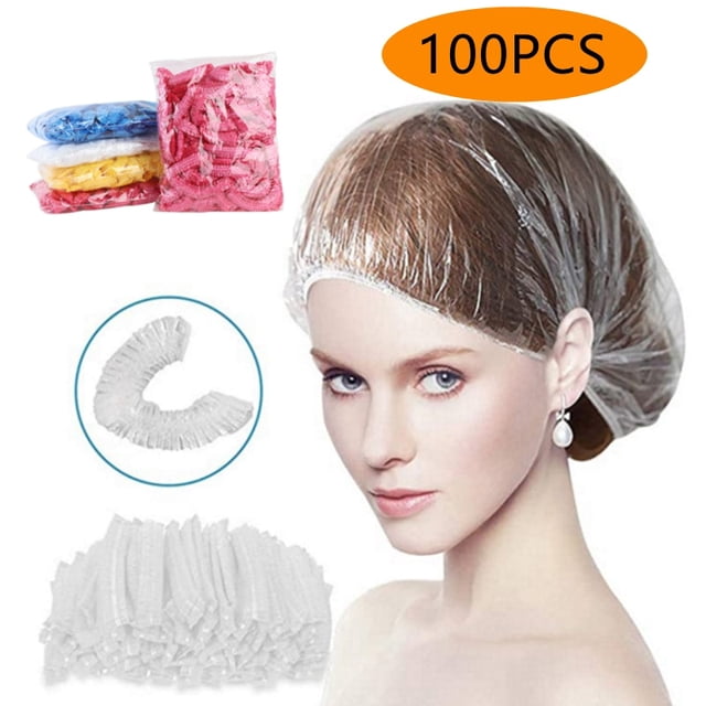 Newest 100 PCS Disposable Shower Cap Plastic Waterproof Headgear Hotel Hair Dye Shower Cap Transparent Plastic Beauty Salon CapYellow-50PCS He Qiyong unisex