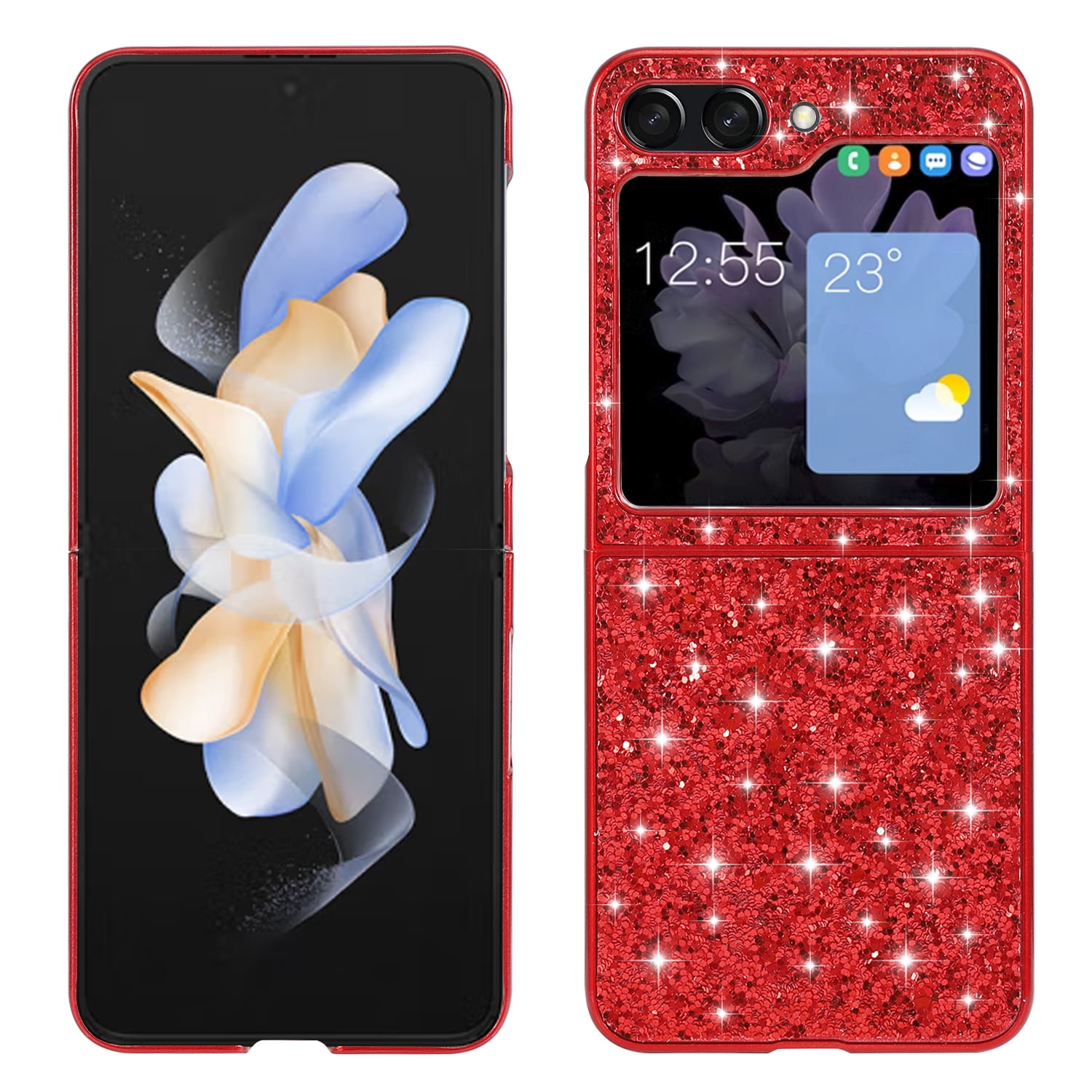 TECH CIRCLE Galaxy Z Flip 5 Case, Ultra Thin Glitter Bling Diamond Girls Woman Shockproof TPU Rubber Full Body Protective Cover for Samsung Galaxy Z Flip 5 5G 6.7 inch 2023,Red