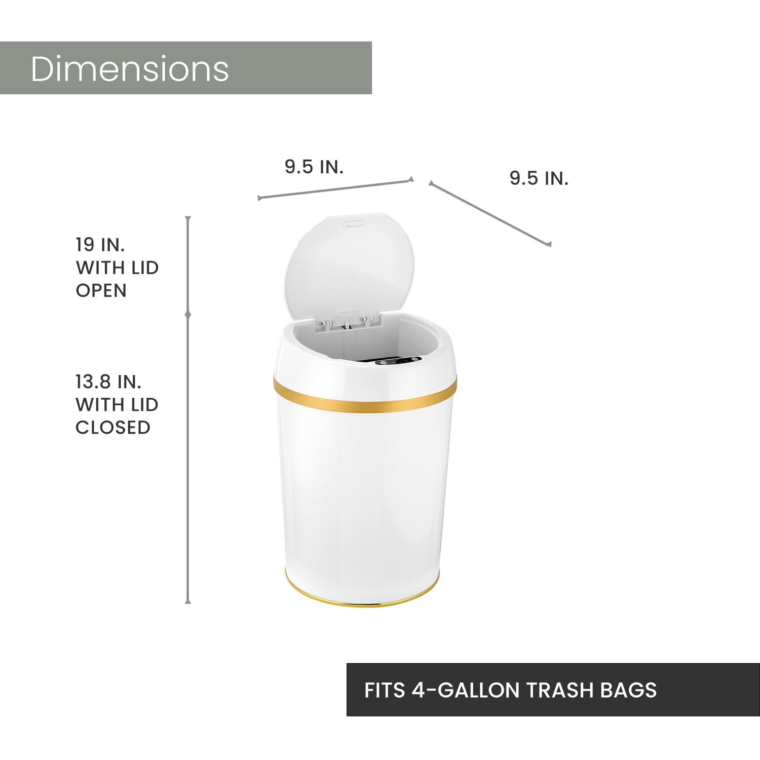 Hanover 9 Liter - 2.3 Gallon Trash Can for Home and Kitchen | Fingerprint Smudge Resistant | Soft Close | Sensor Lid | White