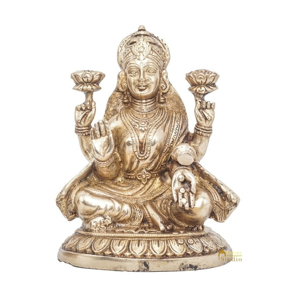 StatueStudio Ma Laxmi Murti Lakshmi Statue Maa Lakshmi Idol God of wealth Religious Item for Pooja Room, Home Temple, Office Table and Shop Decorative Diwali Gift Light Showpiece (5.5 X 5 X 7.5 Inch)